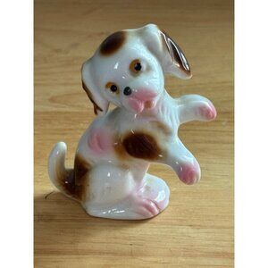 Vintage Hand-Painted Ceramic Dog Puppy Spaniel Figurine Brown & White Japan